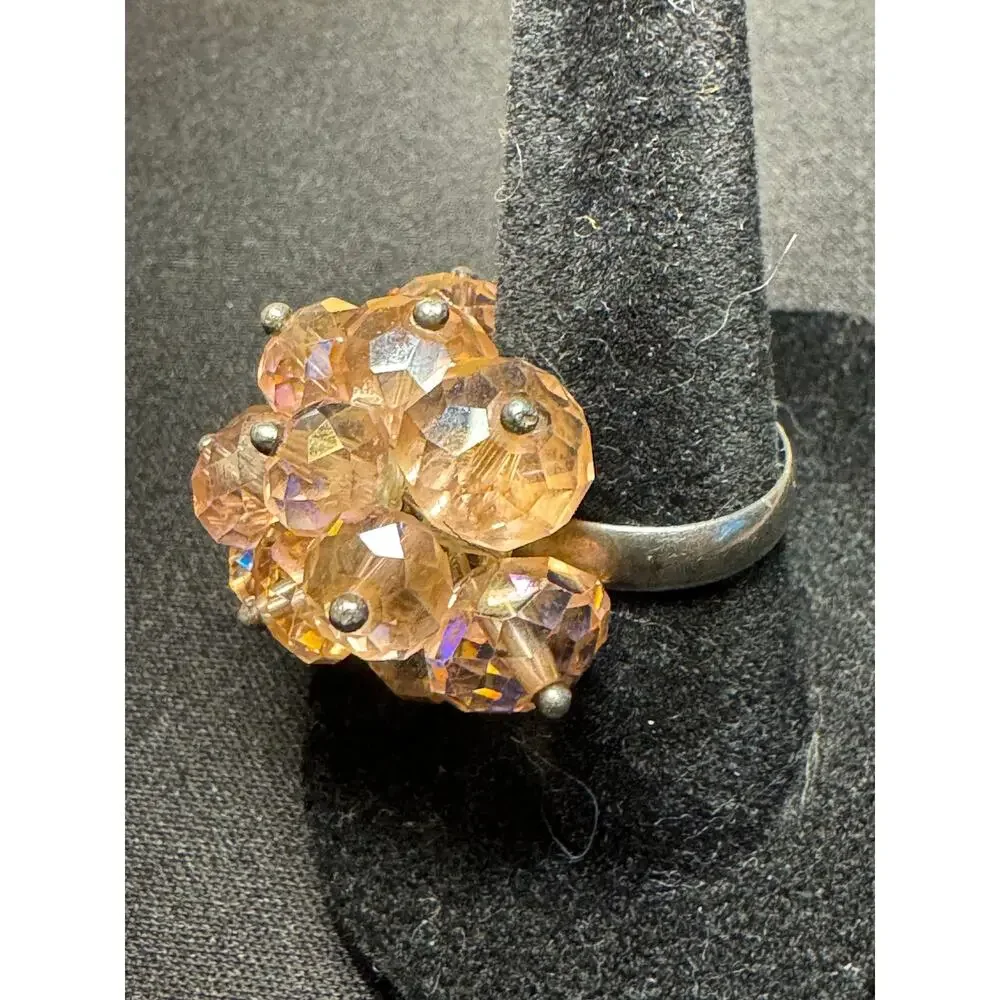 Vintage Sterling Silver w/ Pink A/B Cluster Ring Size 7.5